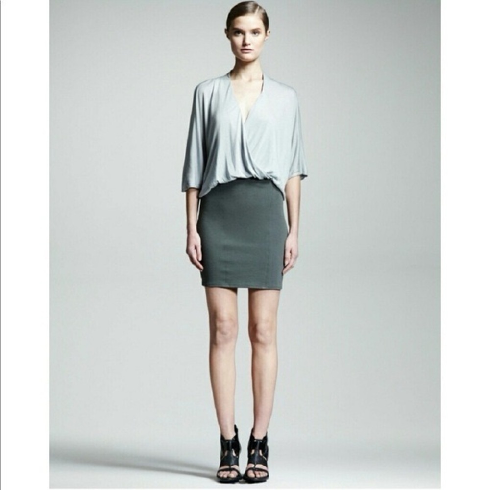 Helmut Lang Dress Mini Gray Pencil Skirt Flowy Top Sz. L